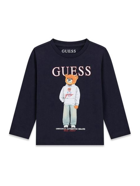 Guess Bluzka N6YI06 K3794 Granatowy Regular Fit. Niebieskie t-shirty chłopięce Guess, z aplikacjami, z bawełny, bez ramiączek. Za 114.99 zł.