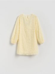 Sukienka z cekinami - jasnożółty. Żółte sukienki dziewczęce Reserved, bez wzorów, z tkaniny, bez ramiączek. Za 99.99 zł.