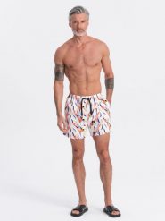 Szorty męskie kąpielówki w kolorowy print - białe V2 OM-SRBS-0140 - XXL. Białe kąpielówki męskie Ombre Clothing, l, bez wzorów, z poliesteru, do pływania. Za 53.99 zł.