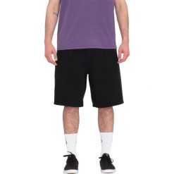 Spodenki turystyczne nęskie Volcom Billow Denim. Czarne szorty męskie Volcom, z bawełny, bez kołnierzyka. Za 322.35 zł.