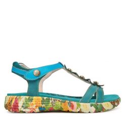 Sandały Laura Vita. Niebieskie sandały damskie Laura Vita, bez wzorów, bez obcasa, na płaskiej podeszwie. Za 399.99 zł.