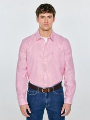 Koszula męska w prążek czerwona Cosiser 603. Czerwone koszule męskie Big Star, l, bez wzorów, z bawełny, bez kołnierzyka, bez ramiączek. Za 199.99 zł.