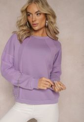 Jasnofioletowa Bawełniana Bluza z Łańcuszkiem Eleutia. Fioletowe bluzy bez kaptura damskie Renee, z bawełny. Za 79.99 zł.