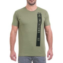 T-shirt w kolorze zielonym. Zielone t-shirty męskie Jeep, m, bez wzorów, bez kołnierzyka. W wyprzedaży za 54.95 zł.