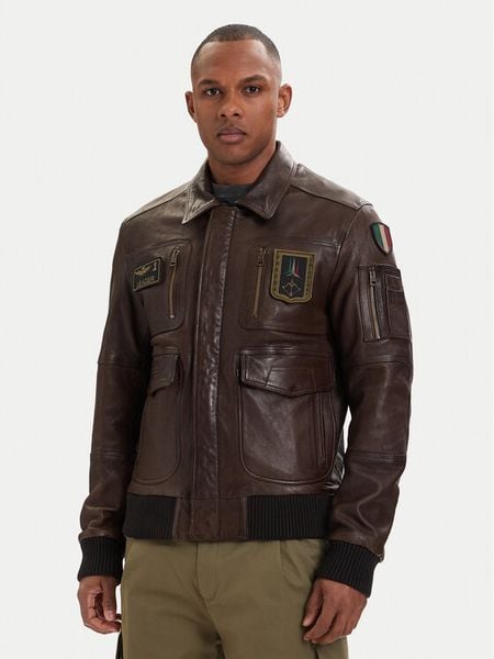 Aeronautica Militare Kurtka skórzana 261PN5058U100839 Brązowy Regular Fit. Brązowe kurtki męskie AERONAUTICA MILITARE, m, bez wzorów, ze skóry, bez kaptura. Za 2,848.99 zł.