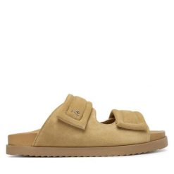 Klapki Patrizia Pepe. Brązowe klapki damskie Patrizia Pepe, bez wzorów, bez obcasa. Za 999.99 zł.