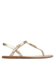 Tommy Hilfiger Sandały Leather Thong Sandal Gold FW0FW09331 Złoty. Żółte sandały damskie Tommy Hilfiger, bez wzorów, ze skóry, bez obcasa, na płaskiej podeszwie. Za 449.99 zł.