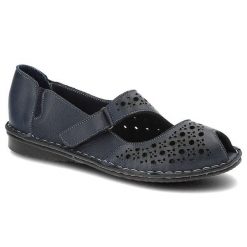 Półbuty damskie Lanqier, ażurowe z otwartymi palcami i zapinane na rzep, granatowe, 38C364. Niebieskie półbuty damskie Lanqier, w ażurowe wzory, ze skóry, eleganckie, z otwartym noskiem, bez obcasa. Za 159.00 zł.