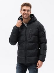 Pikowana mocno ocieplana kurtka męska z raglanowym rękawem – czarna V4. Czarne kurtki męskie Ombre Clothing, l, z aplikacjami, z gumy. W wyprzedaży za 262.49 zł.