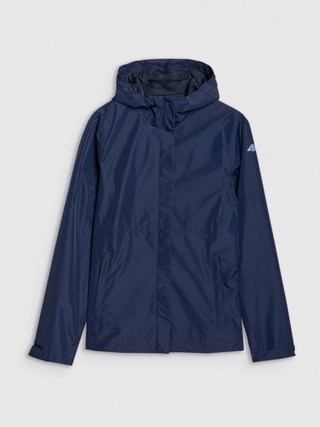 4F Kurtka przejściowa damska - granatowa S. Niebieskie kurtki damskie 4f, s, bez wzorów, z syntetyku, z kapturem. W wyprzedaży za 99.99 zł.