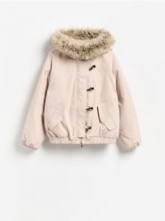 Kurtka bomberka - beżowy. Brązowe kurtki damskie Reserved, l, bez wzorów, z tkaniny, bez kaptura. Za 299.99 zł.