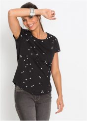 Bawełniany T-shirt. Czarne t-shirty damskie bonprix, s, bez wzorów, z bawełny, bez kołnierzyka. Za 39.99 zł.