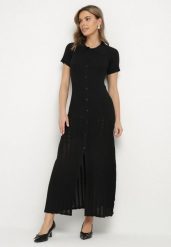 Czarna Sukienka z Wiskozy z Koronką Kołnierzykiem i Guzikami Alaniris. Czarne sukienki damskie Born2be, na co dzień, uniwersalny, bez wzorów, z koronki, eleganckie, bez kołnierzyka, bez ramiączek, maxi, dopasowane. Za 179.99 zł.