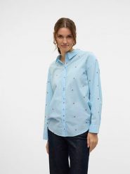 Vero Moda Koszula w kolorze błękitnym rozmiar: XS. Niebieskie koszule damskie Vero Moda, xs, bez wzorów, z bawełny, bez kołnierzyka, bez ramiączek. Za 74.81 zł.