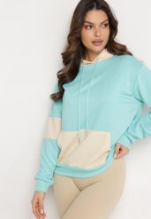 Jasnoniebieska Bluza Oversize z Kapturem i Kontrastowymi Wstawkami Jevina. Niebieskie bluzy z kapturem damskie Born2be, l, z jeansu. Za 44.99 zł.
