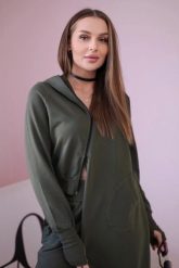 Komplet dresowy bluza z dłuższym bokiem khaki. Brązowe bluzy z kapturem damskie KESI, l, z bawełny. Za 334.56 zł.