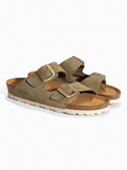 BACKSUN Skórzane klapki "Bali" w kolorze khaki rozmiar: 40. Brązowe klapki damskie Backsun, bez wzorów, bez obcasa. Za 197.17 zł.