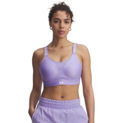 Damski stanik Under Armour UA Infinity High 2.0 Bra-PPL. Białe biustonosze sportowe damskie Under Armour, bez wzorów, z materiału. Za 245.60 zł.