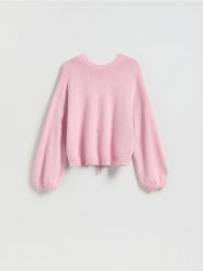 Sweter z wiązaniem z tyłu - różowy. Czerwone swetry klasyczne damskie Reserved, l, z bawełny, bez kołnierzyka. Za 129.99 zł.