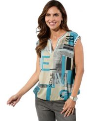 WITT WEIDEN Bluzka w kolorze turkusowo-beżowym rozmiar: 42. Brązowe bluzki damskie WITT WEIDEN, bez wzorów, z wiskozy, bez kołnierzyka, bez ramiączek. Za 56.99 zł.