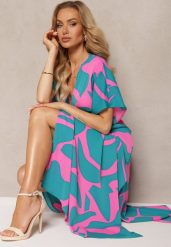 Niebiesko-Różowa Rozkloszowana Sukienka z Gumką w Talii i Rozcięciami Fienda. Niebieskie sukienki damskie Renee, na co dzień, na lato, l, bez wzorów, eleganckie, bez kołnierzyka, bez ramiączek, maxi, rozkloszowane. W wyprzedaży za 125.99 zł.