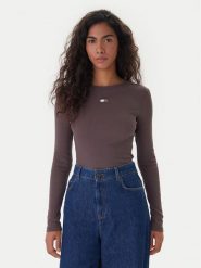 Tommy Jeans Bluzka DW0DW20178 Brązowy Slim Fit. Brązowe bluzki damskie Tommy Jeans, m, bez wzorów, z bawełny, bez ramiączek. Za 189.99 zł.