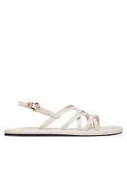 Tommy Hilfiger Sandały Flat Strappy FW0FW09220 Kremowy. Białe sandały damskie Tommy Hilfiger, bez wzorów, ze skóry, bez obcasa, na płaskiej podeszwie. Za 449.99 zł.