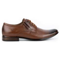 Olivier Buty męskie eleganckie skórzane 302T3 brązowe. Brązowe buty wizytowe męskie ze skóry, bez zapięcia. Za 367.89 zł.