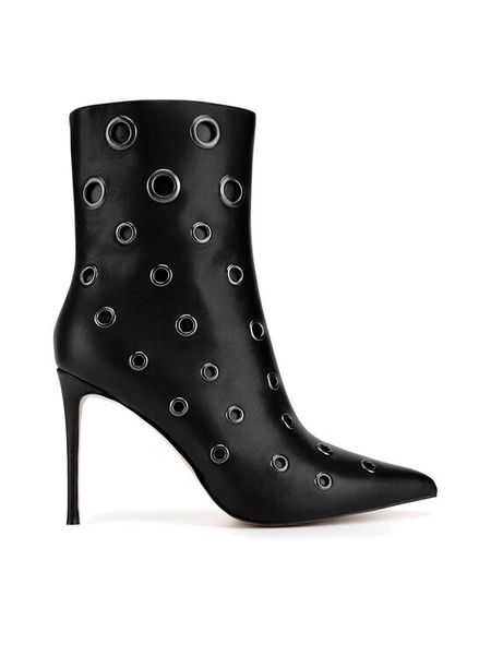 Eva Minge Botki ANWAR-SL9596-203 Czarny. Czarne botki damskie Eva Minge, ze skóry, bez obcasa, na szpilce, bez zapięcia. Za 469.99 zł.