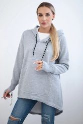 Bluza ocieplana z dłuższym tyłem i kapturem szara. Szare bluzy z kapturem damskie KESI, l, z bawełny. Za 297.97 zł.