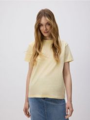 Bawełniany t-shirt regular - jasnożółty. Żółte t-shirty damskie Reserved, l, bez wzorów, z bawełny, bez kołnierzyka. Za 29.99 zł.