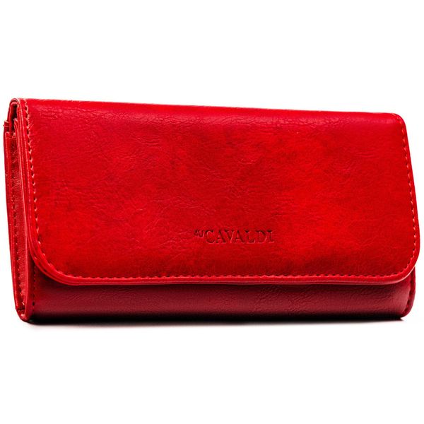 Czerwony, duży portfel damski ze skóry ekologicznej zamykany zatrzaskiem - 4U Cavaldi. Czerwone portfele damskie 4U Cavaldi, bez wzorów, ze skóry ekologicznej. Za 45.00 zł.