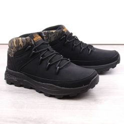 Skórzane buty męskie za kostkę trekkingowe czarne Perun Bustagrip. Czarne buty trekkingowe męskie Bustagrip, z nubiku, za kostkę, bez zapięcia. Za 175.00 zł.