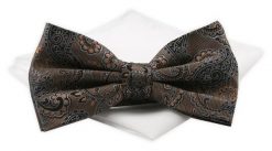 Mucha Męska z Białą Poszetką - Chattier - Brąz, Duże Paisley. Białe krawaty i muchy męskie Chattier, bez wzorów, z poliesteru, eleganckie. Za 59.00 zł.