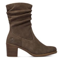 Kozaki Rieker. Szare kozaki damskie Rieker, bez obcasa, na słupku. Za 439.99 zł.