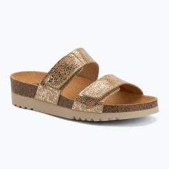 Klapki damskie Scholl Lusaka 2.0 Med. Brązowe klapki damskie Scholl, bez wzorów, z materiału, bez obcasa. Za 289.99 zł.