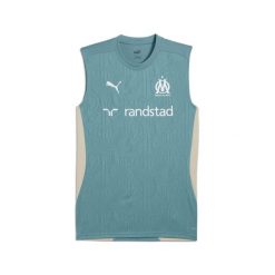 Koszulka treningowa OM. Niebieskie bluzki sportowe damskie Puma, l, z jersey, bez kołnierzyka, bez ramiączek. Za 194.50 zł.