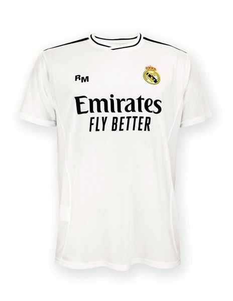 Koszulka kibica replika męska Premium Real Madryt 24-25. Białe t-shirty sportowe męskie Real Madrid, m, z bawełny, bez ramiączek, do piłki nożnej. Za 186.39 zł.