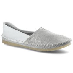 Baleriny damskie Maciejka, skóra z przeszyciami i na płaskiej podeszwie, białe w srebrne paski, 01930-05-00-0. Białe baleriny damskie Maciejka, bez wzorów, ze skóry, bez obcasa, na płaskiej podeszwie. Za 199.00 zł.