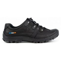 Olivier Skórzane buty trekkingowe męskie 213GT czarne. Czarne buty trekkingowe męskie ze skóry, bez zapięcia, trekkingowe. Za 319.69 zł.