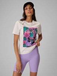 4F T-shirt relaxed z nadrukiem damski - biały L. Białe t-shirty damskie 4f, l, bez wzorów, z bawełny, bez kołnierzyka. Za 69.99 zł.
