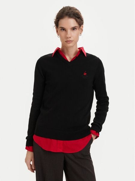 Beverly Hills Polo Club Sweter P-SS26W-M536563 Czarny Regular Fit. Czarne swetry klasyczne damskie Beverly Hills Polo Club, m, z bawełny, bez kołnierzyka. Za 269.99 zł.