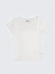 Koszulka damska w prążek z dekoltem caro Madlena 100. Białe t-shirty damskie Big Star, l, bez wzorów, z koronki, bez kołnierzyka. Za 69.99 zł.