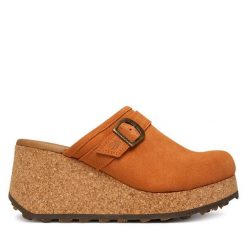 Klapki Fly London. Brązowe klapki damskie Fly London, bez wzorów, bez obcasa. Za 674.99 zł.