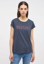 MUSTANG Alina C Logo Tee Damski T-shirt Koszulka Blue Nights 1013222 4085. Niebieskie t-shirty damskie Mustang, xl, bez wzorów, bez kołnierzyka. Za 69.99 zł.