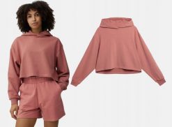 BLUZA DAMSKA 4F DRESOWA Z KAPTUREM CROP-TOP TSWSF244 KOLOR RÓŻOWY. Czerwone bluzy sportowe damskie 4f, l, bez wzorów, z bawełny, bez ramiączek, z kapturem. Za 59.90 zł.