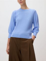Sweter z bufiastym rękawem - jasnoniebieski. Niebieskie swetry klasyczne damskie Reserved, l, z dzianiny, bez kołnierzyka. Za 99.99 zł.