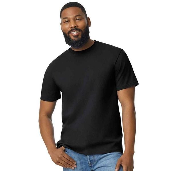 Bawełniana Lekka Koszulka Unisex Dla Dorosłych. Czarne bluzki damskie Gildan, s, bez wzorów, z bawełny, sportowe, bez kołnierzyka, bez ramiączek. Za 33.99 zł.