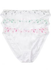Figi (3 pary). Białe figi damskie bonprix, z aplikacjami. Za 74.99 zł.