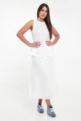 Spódnica lniana midi Beth ECOALF. Spódniczki damskie Ecoalf, bez wzorów, midi. Za 529.00 zł.